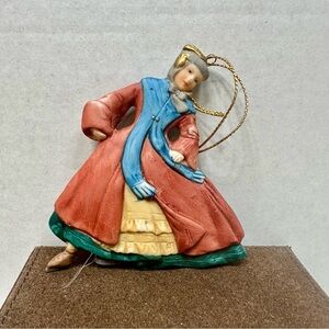 Vintage Russ Berrie Village Square Porcelain Lady Ice Skater Christmas Ornament